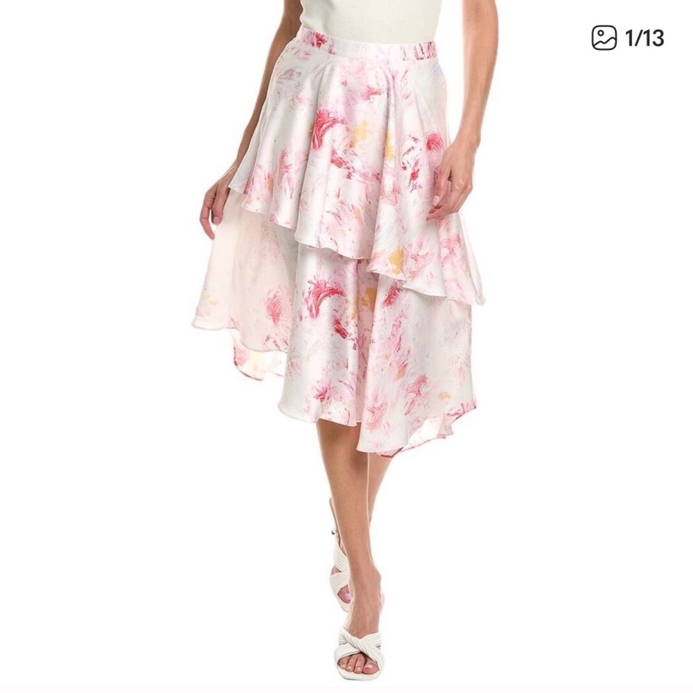 BCBGMaxAzria Asymmetrical Skirt in Pink and White